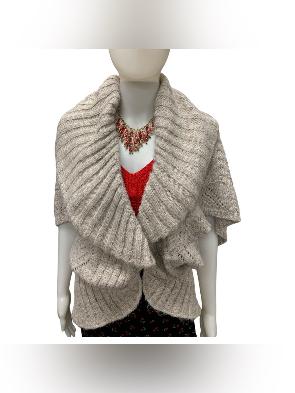 BCBGMaxAzria Cream Shawl-Collar Open Knit Wrap Size M